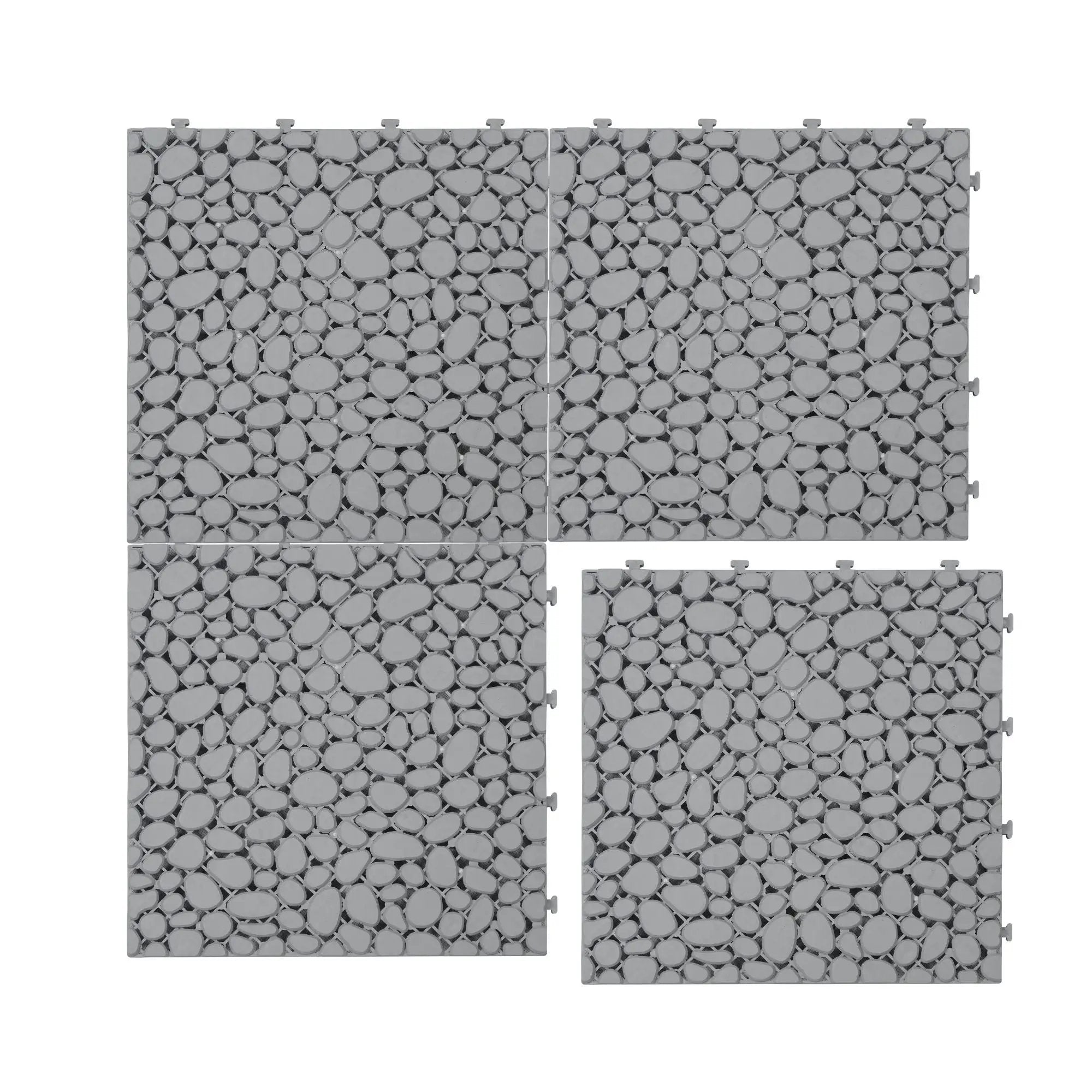 Interlocking Deck Tiles Plastic Waterproof Outdoor All Weather Anti-Slip Bathroom Shower Balcony Porch Strong Weight Capacity Upto 440 Lbs, Pebble Stone Pattern by HouseOfZazla