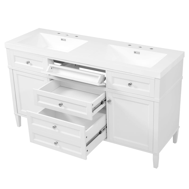 59.1" Modern Bathroom Vanity with Resin Sink and Soft-Close Storage - White, photo 8 of 10