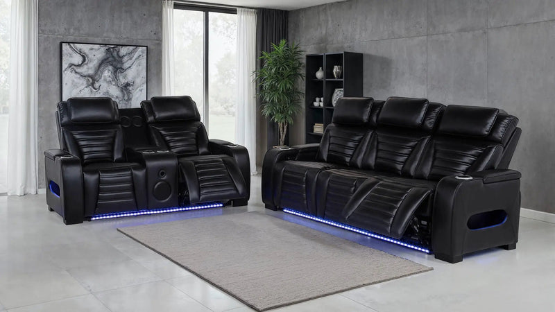 Zuma 2-piece Faux Leather Dual Power LED Sofa Set Black by Unique Piece Furniture