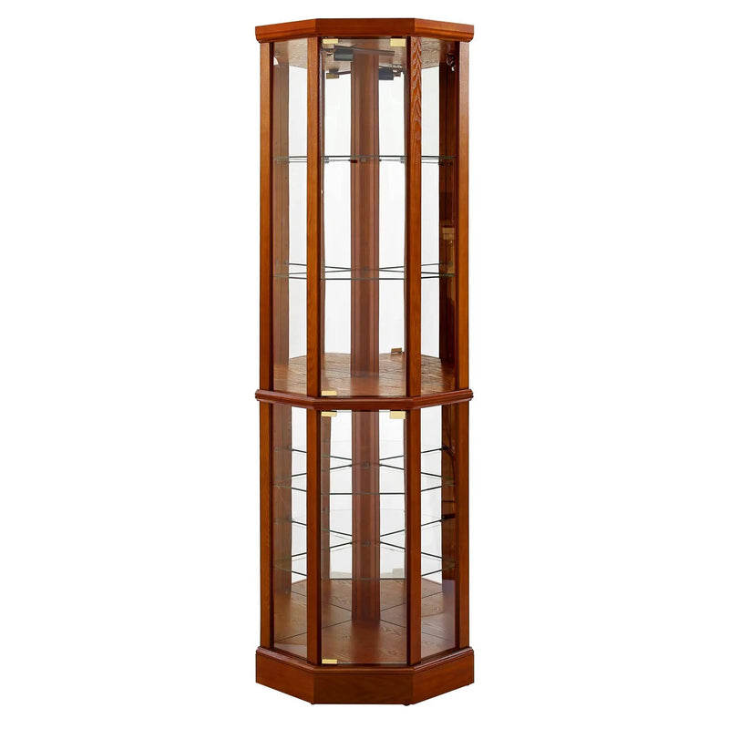 6 Shelf Lighted Corner Curio Cabinet With Adjustable Tempered Glass Shelves And Mirror Back (E26 Light Bulb Not Included) by Unique Piece Furniture