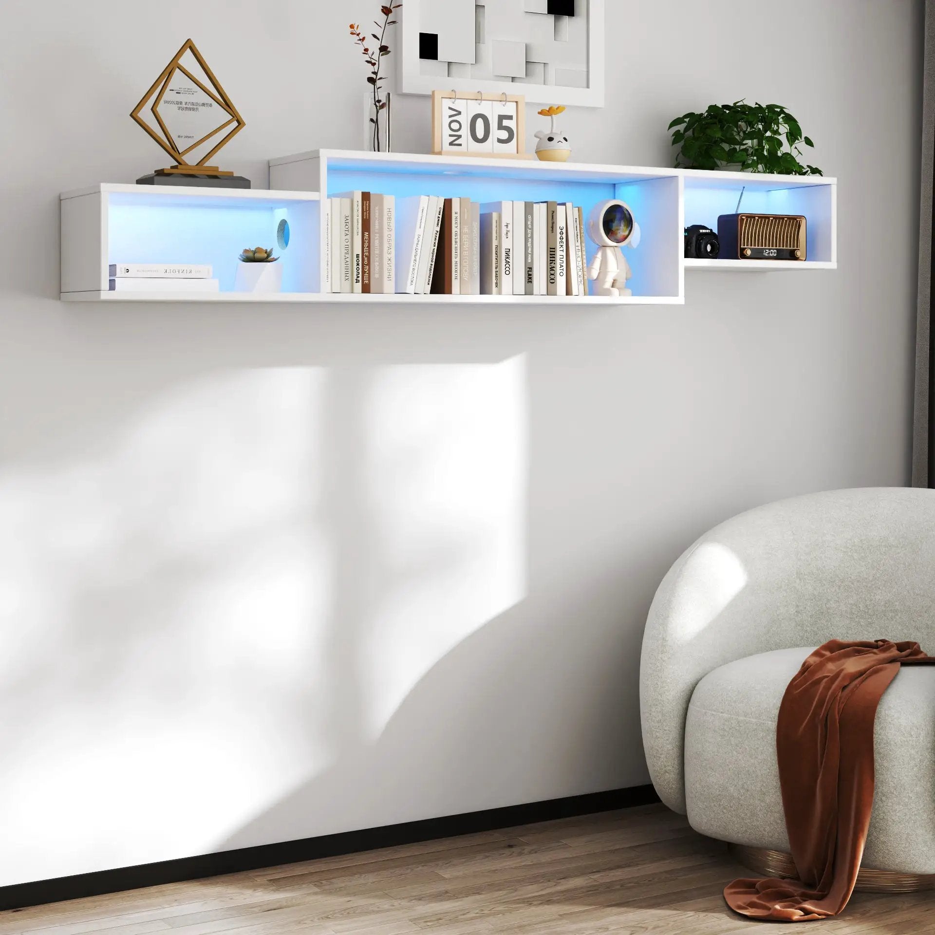 65.35in Wall Mounted Floating TV Stand with 20 Color LEDs and Charging Station by HouseOfZazla