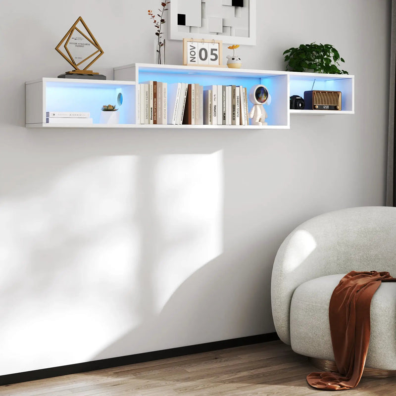65.35in Wall Mounted Floating TV Stand with 20 Color LEDs and Charging Station by HouseOfZazla