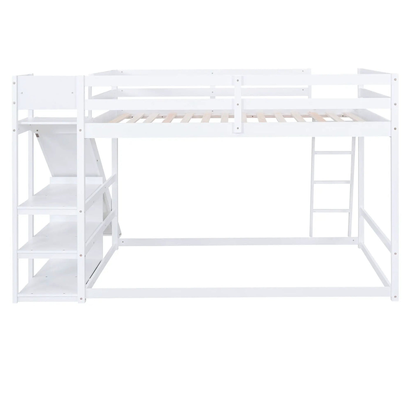 Bunk Bed With Ladder, Slide, And Shelves Pine Wood by HouseOfZazla