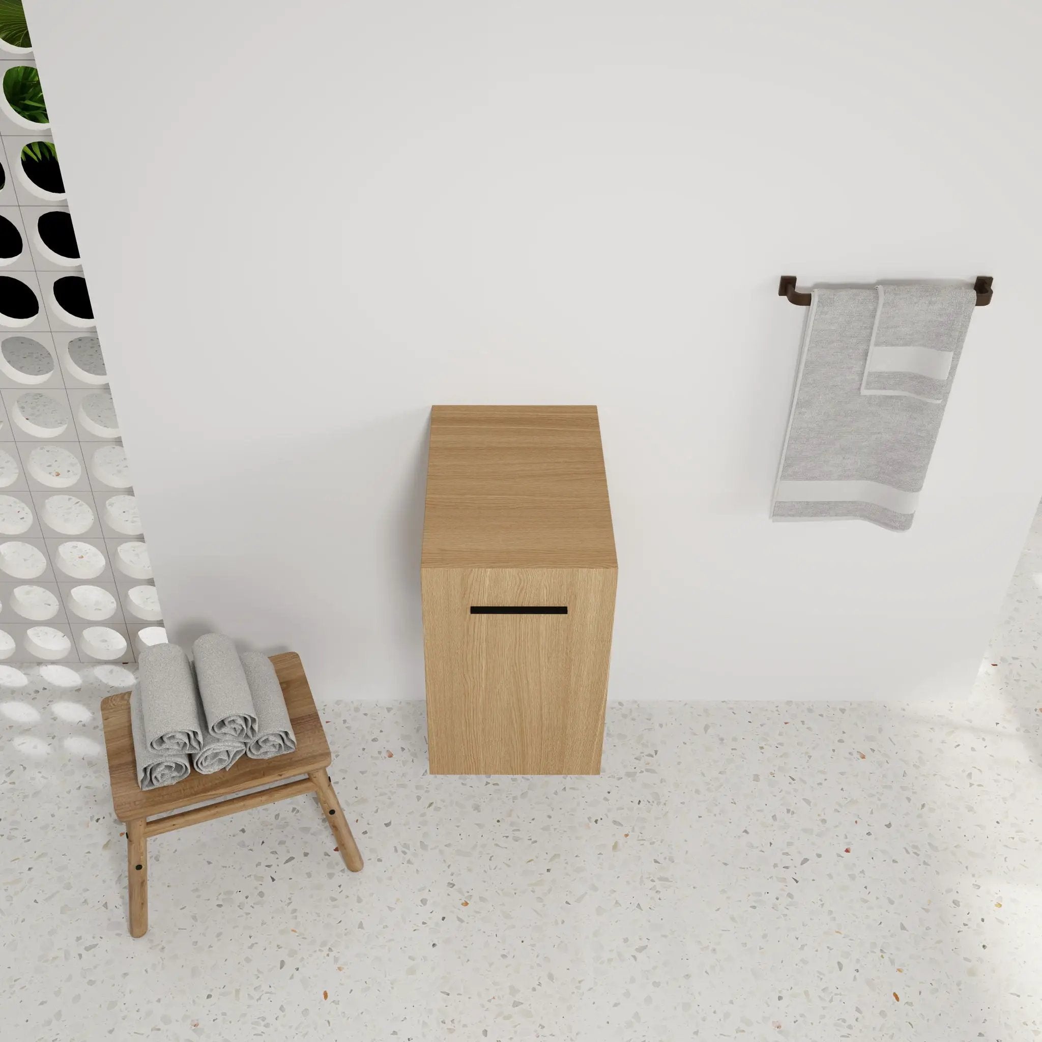Floating Bathroom Vanity Single Door Base Cabinet, Wall Mounted Storage - Light Oak by Unique Piece Furniture