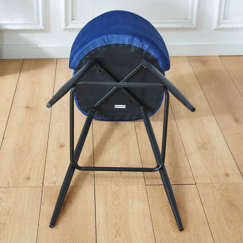 Bar Stool (Set of 2) Modern Counter Bar Height Chair With Back, Sturdy Metal Legs & Footrests, Island Stool For Kitchen Bar - Blue by Unique Piece Furniture