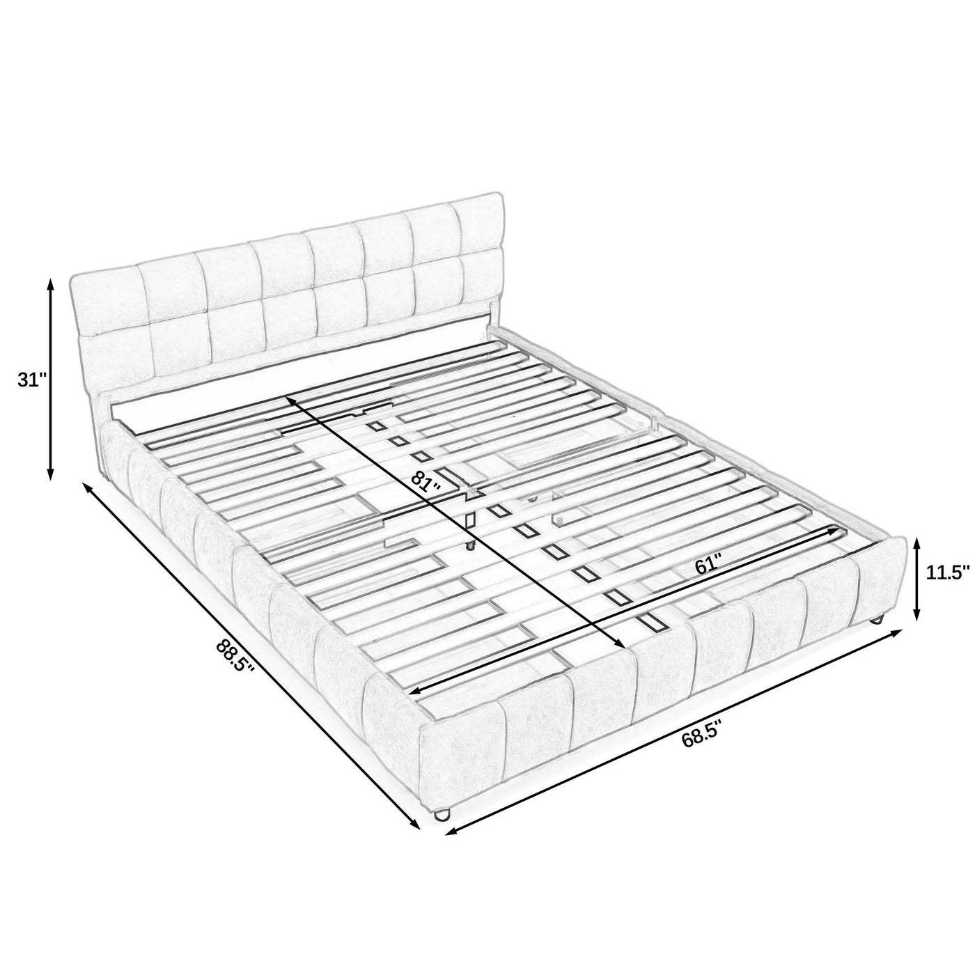 Modern Platform Bed Frame With Thick Fabric by HouseOfZazla
