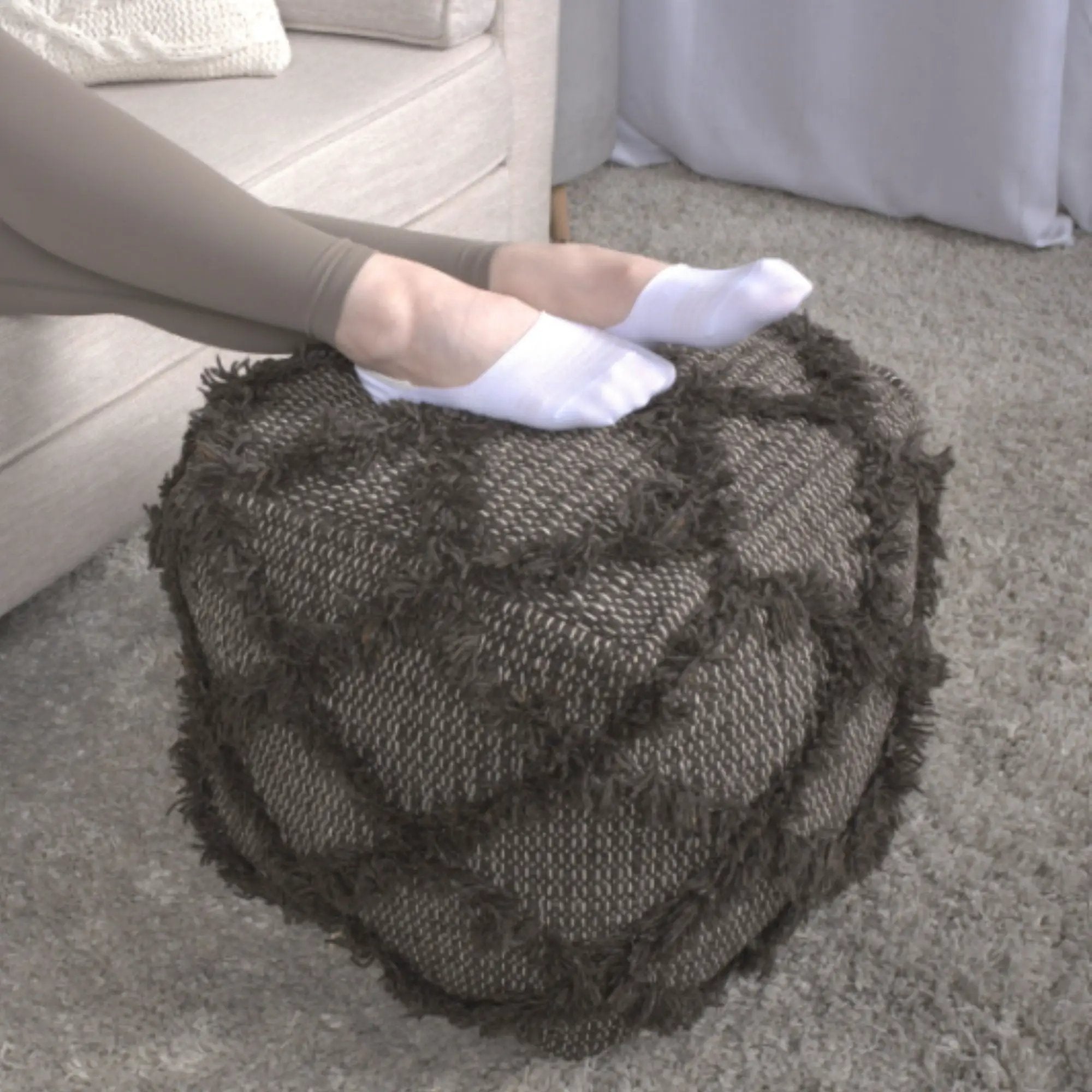 Jumanji - Handcrafted Wool And Cotton Pouf - Brown by Unique Piece Furniture