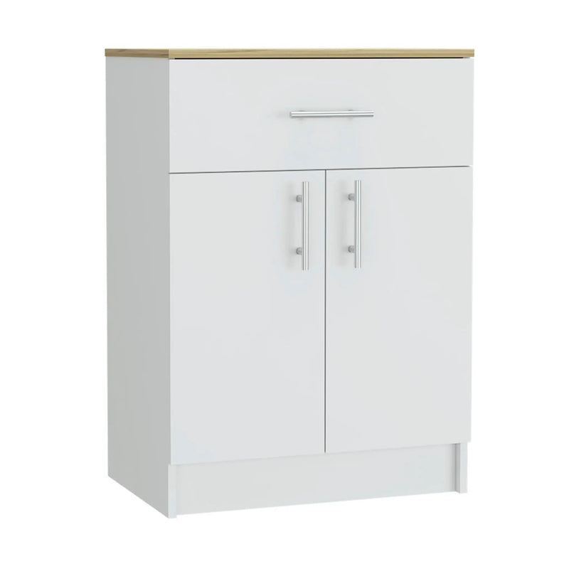 Pantry Organizer Cabinet One Drawer, Two Interior Shelves, Two Doors - White / Light Oak by HouseOfZazla