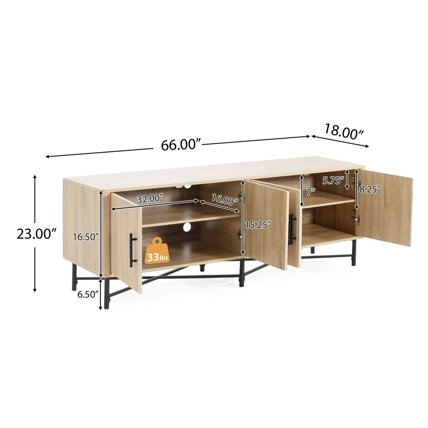 4 Door TV Cabinet with Adjustable Shelves and Storage Spaces by HouseOfZazla