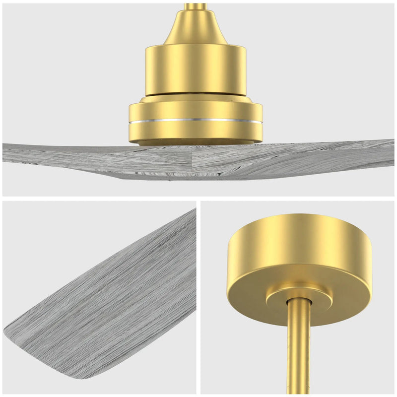 Indoor Ceiling Fan Without Light 3 Solid Wood Blades Remote Control Reversible Dc Motor - Gold by HouseOfZazla
