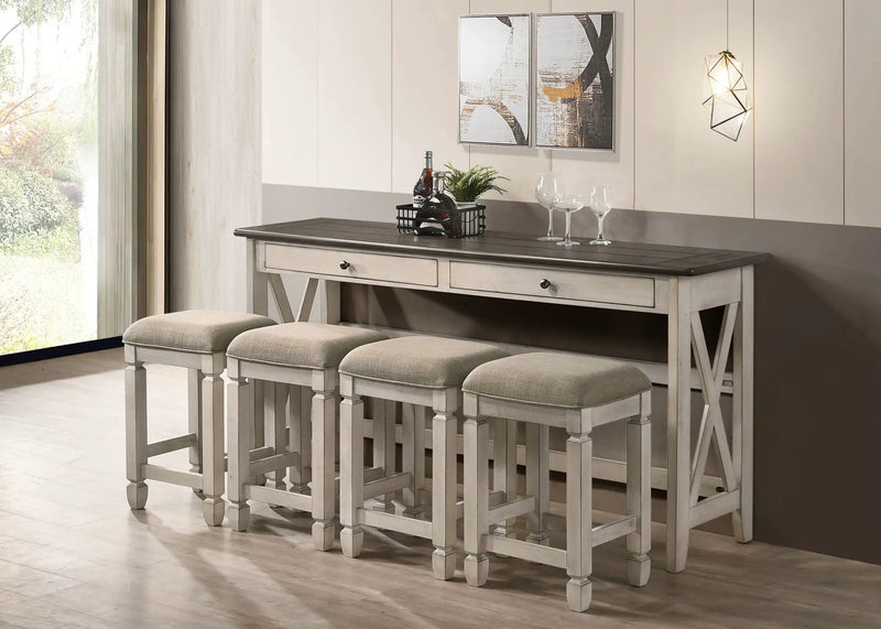 Console Table With 4 Stools - Antique White by Unique Piece Furniture
