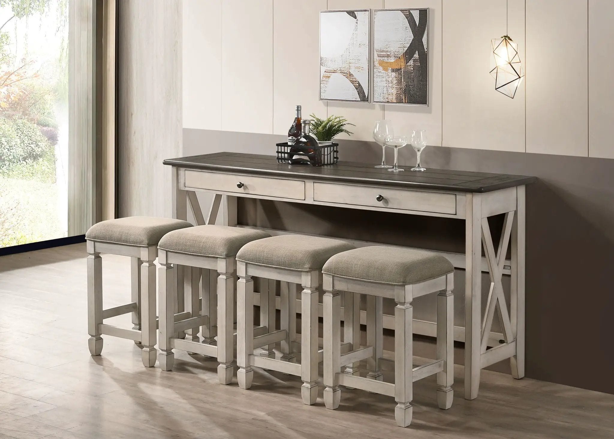 Console Table With 4 Stools - Antique White by HouseOfZazla