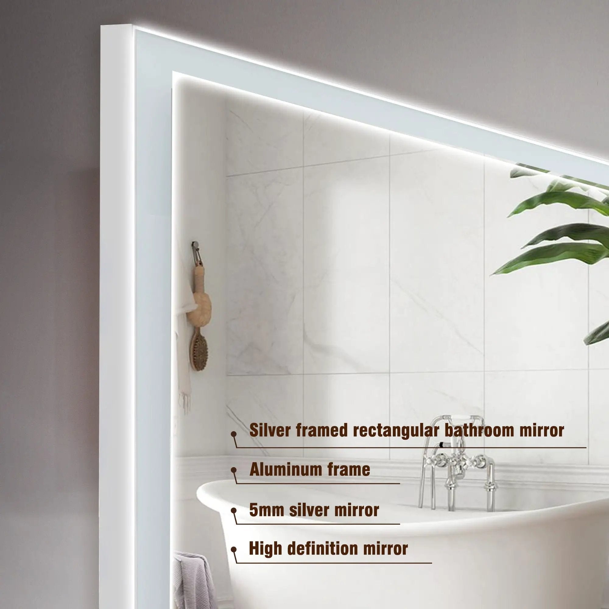 Modern LED Bathroom Vanity Mirror With Aluminum Frame, 45° Beveled Lights, Anti Fog - Silver by HouseOfZazla