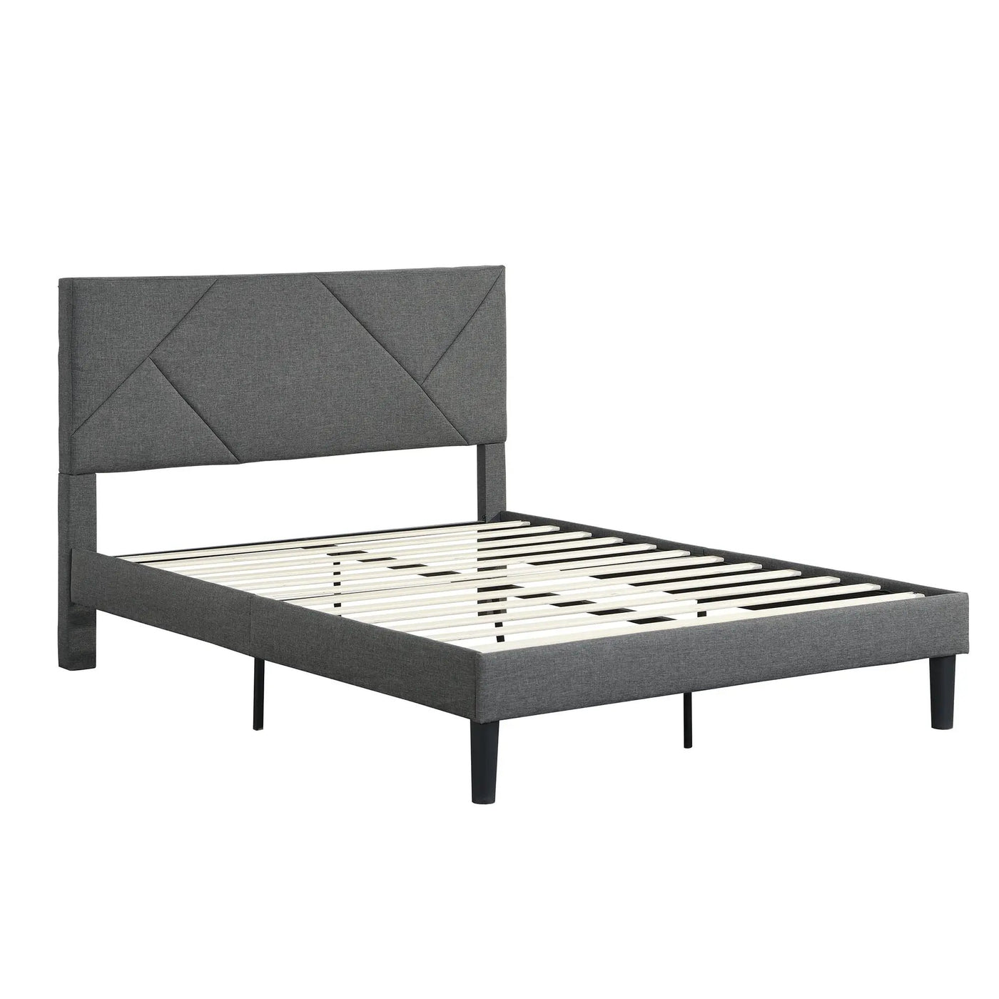 Upholstered Platform Bed Frame With Headboard, Wood Slat Support by Unique Piece Furniture