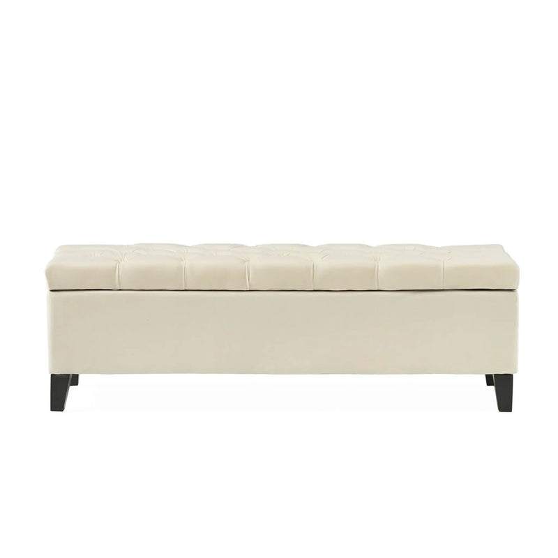Button Tufted Diamond Stitch Storage Ottoman - Beige by HouseOfZazla