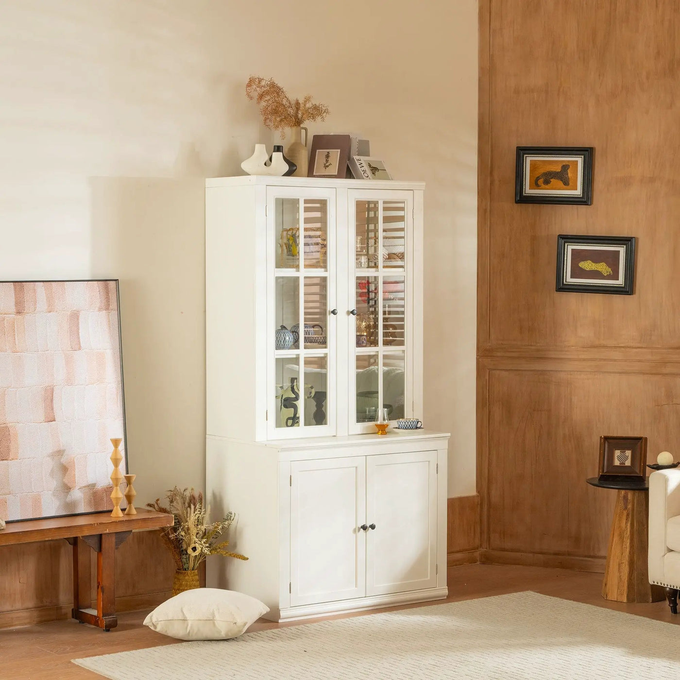Retro Style Hutch Cabinet With Glass Door, China Cabinet For Home by HouseOfZazla