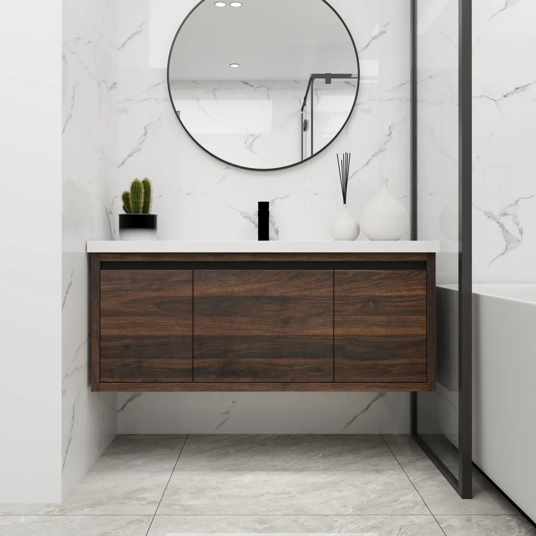 Floating Bathroom Vanity with Resin Sink and Soft-Close Doors by HouseOfZazla