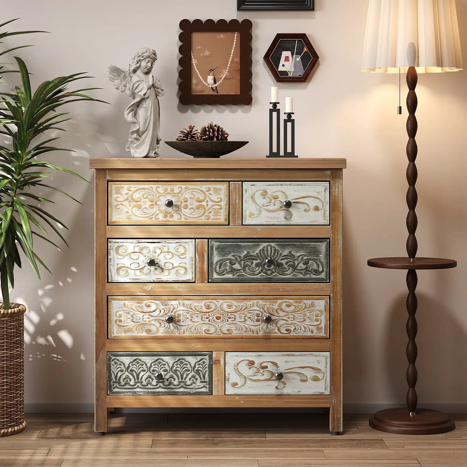 Vintage Wooden Accent Chest with 6 Drawers by HouseOfZazla