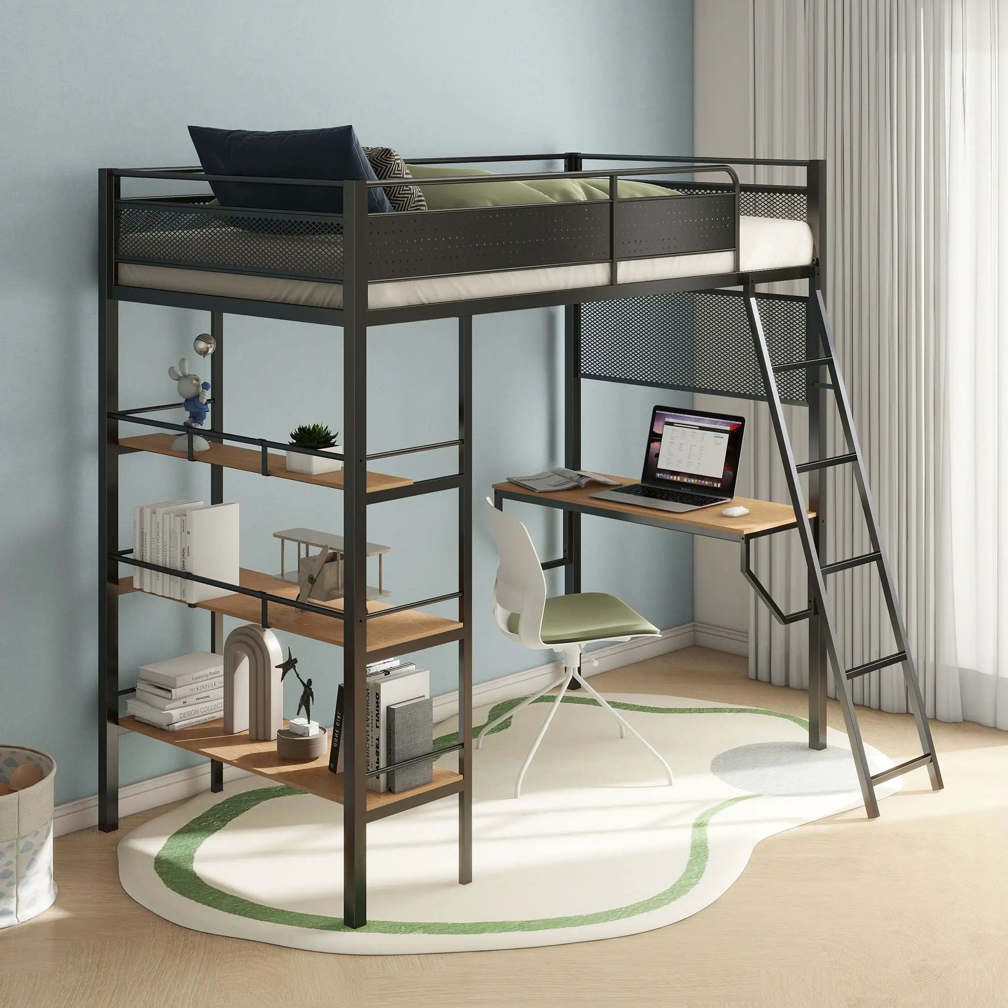 Campus 3-shelf Metal Twin Workstation Loft Bed Matte Black by Unique Piece Furniture