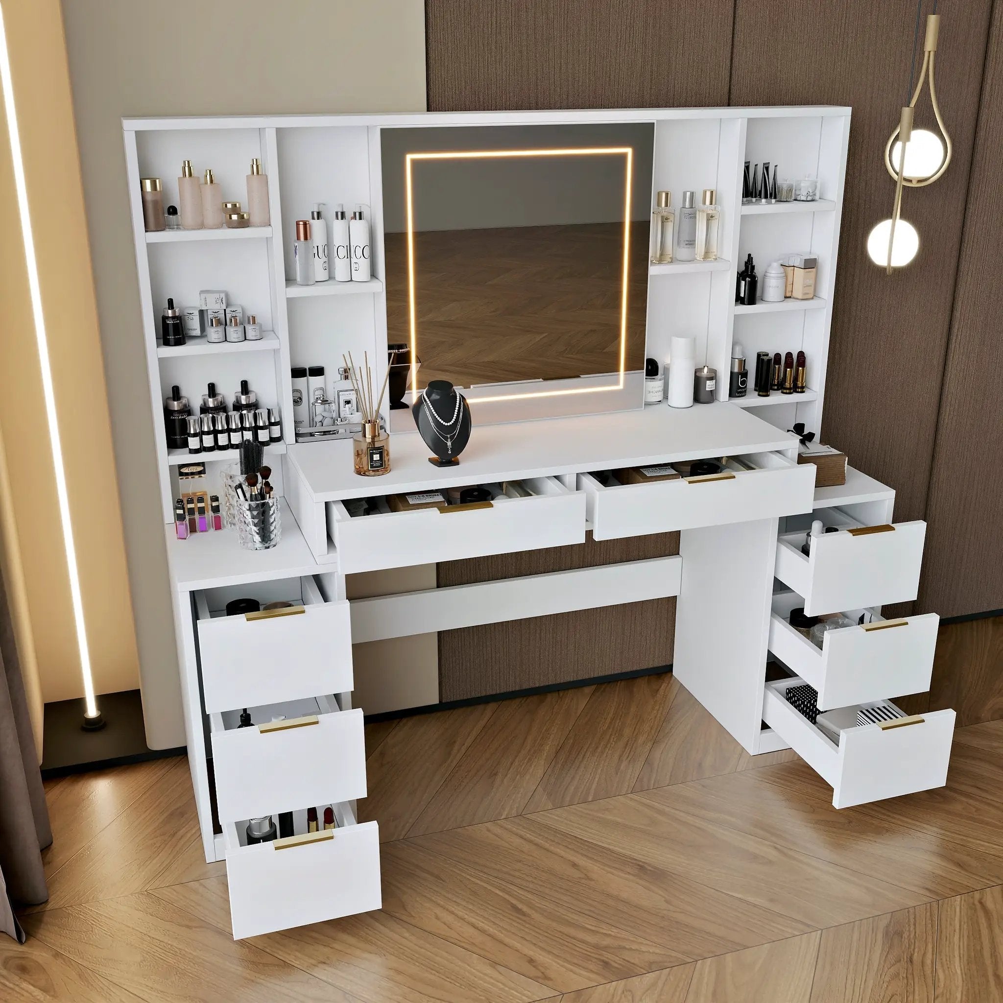 Makeup Vanity Desk with Mirror and Lights by HouseOfZazla