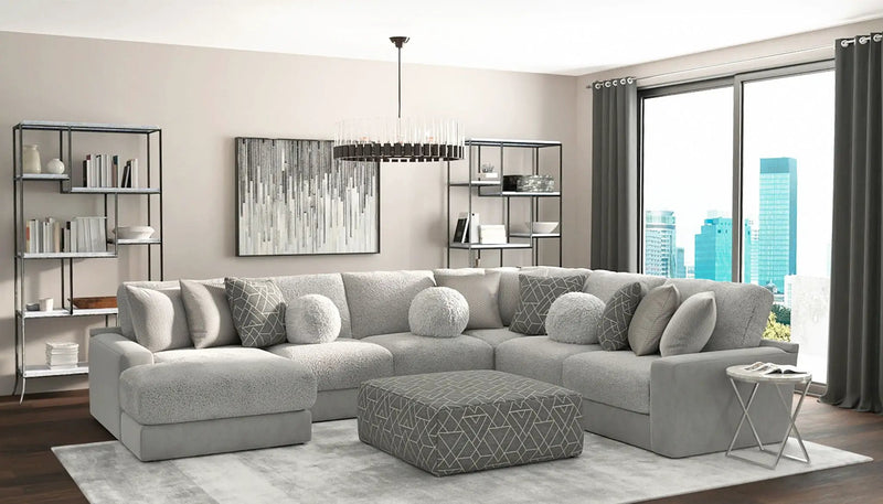 Canyon - 4 Piece Sectional With Cuddler Seat Cushions, Included Accent Pillows And Cocktail Ottoman (Left Side Facing Chaise) - Platinum by Unique Piece Furniture