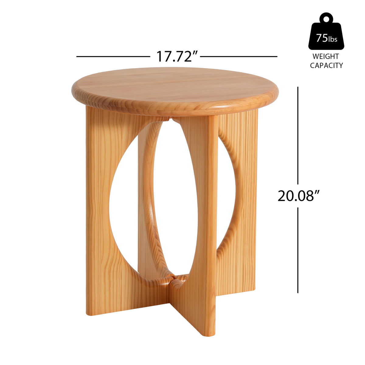 Natural Pine Wood Round End Table with Geometric Legs - Natural, photo 3 of 10