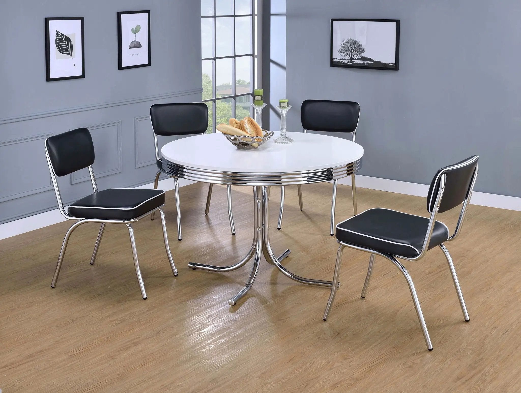 Retro 5-piece Round Dining Table Set White and Black by Unique Piece Furniture