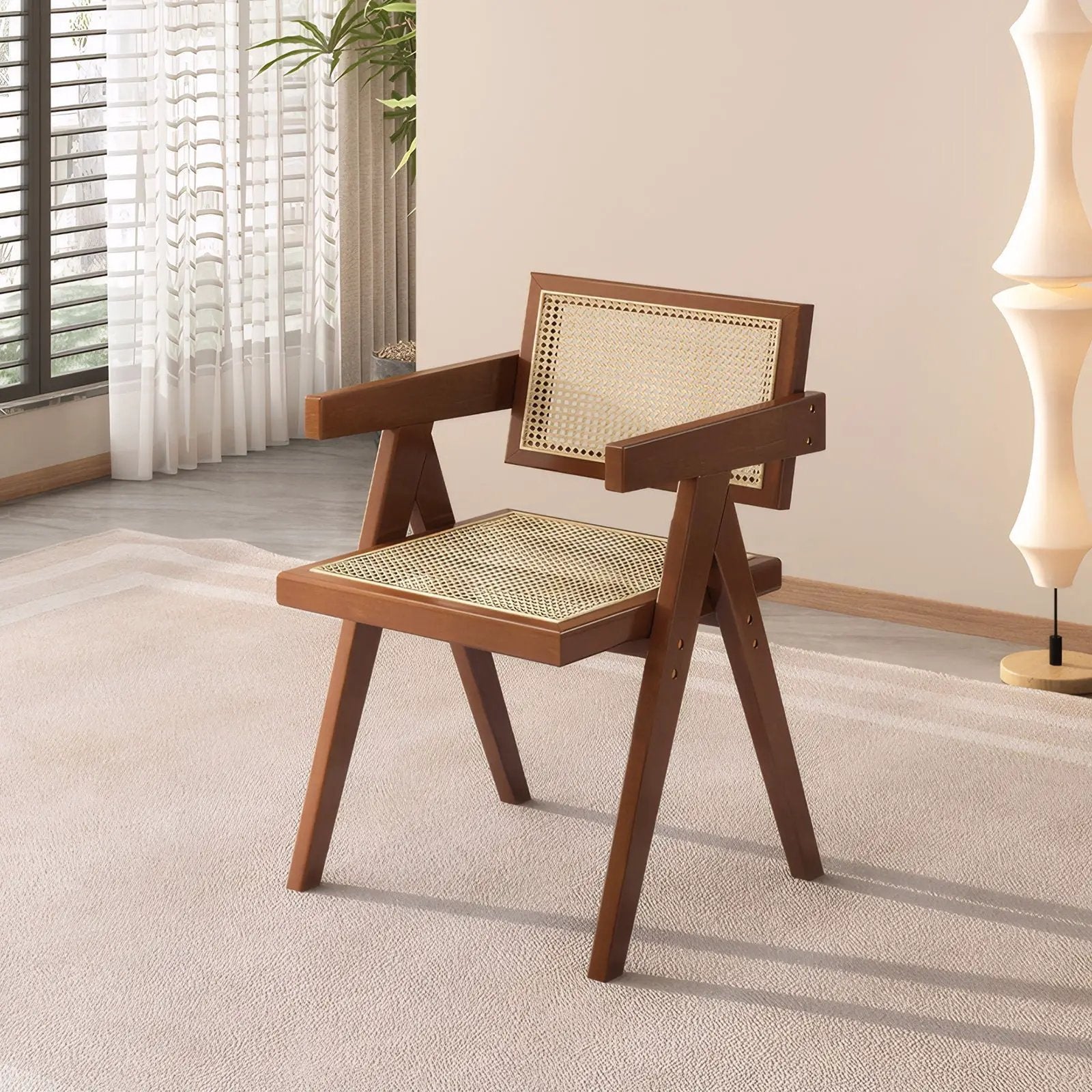 Modern Mid Century Dining Chairs (Set of 2), Rattan Accent Chairs, Comfy Armchairs, Outdoor Wood Chairs With Armrest - Walnut by HouseOfZazla
