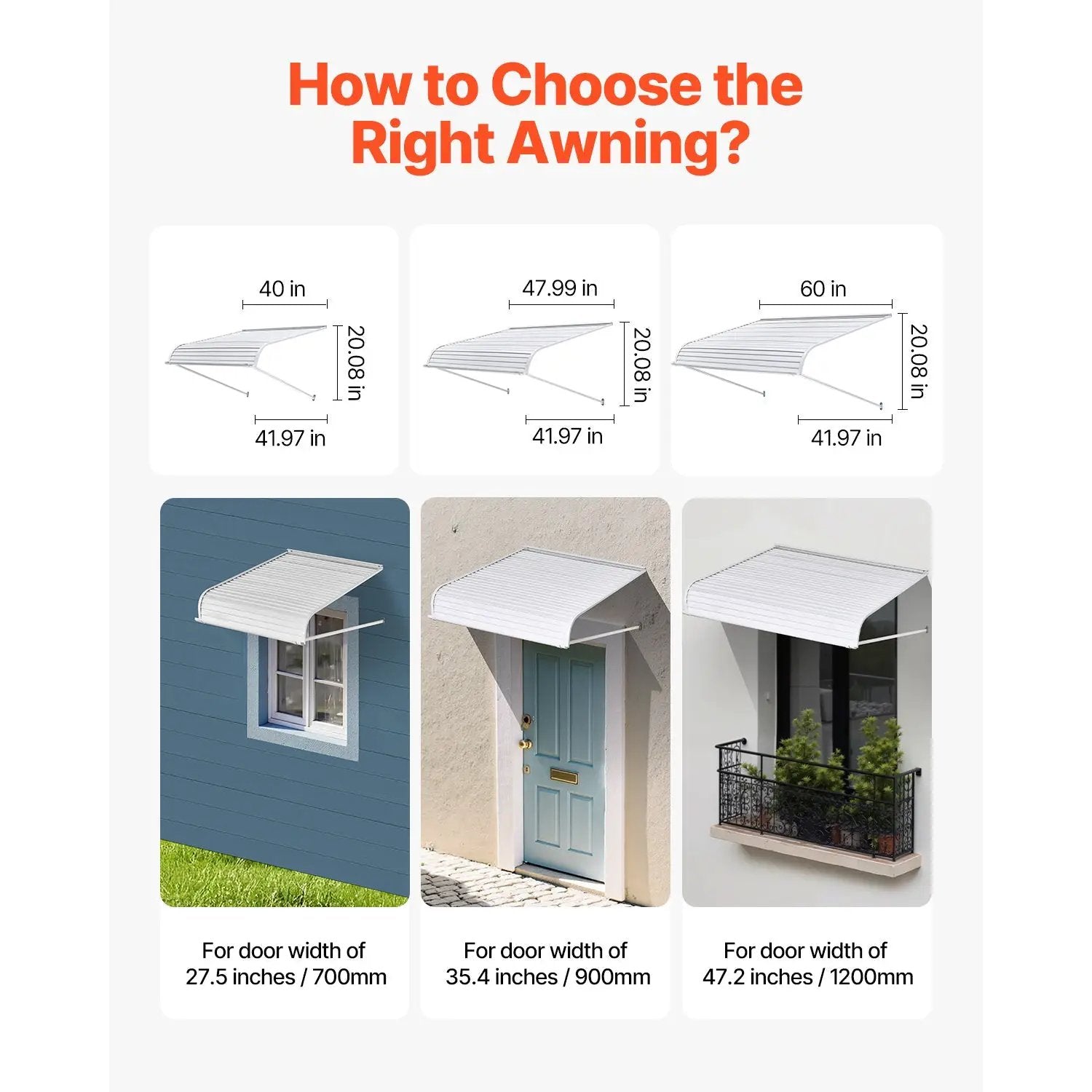 Window Awning Door Canopy 48x42 in Aluminum Alloy by HouseOfZazla