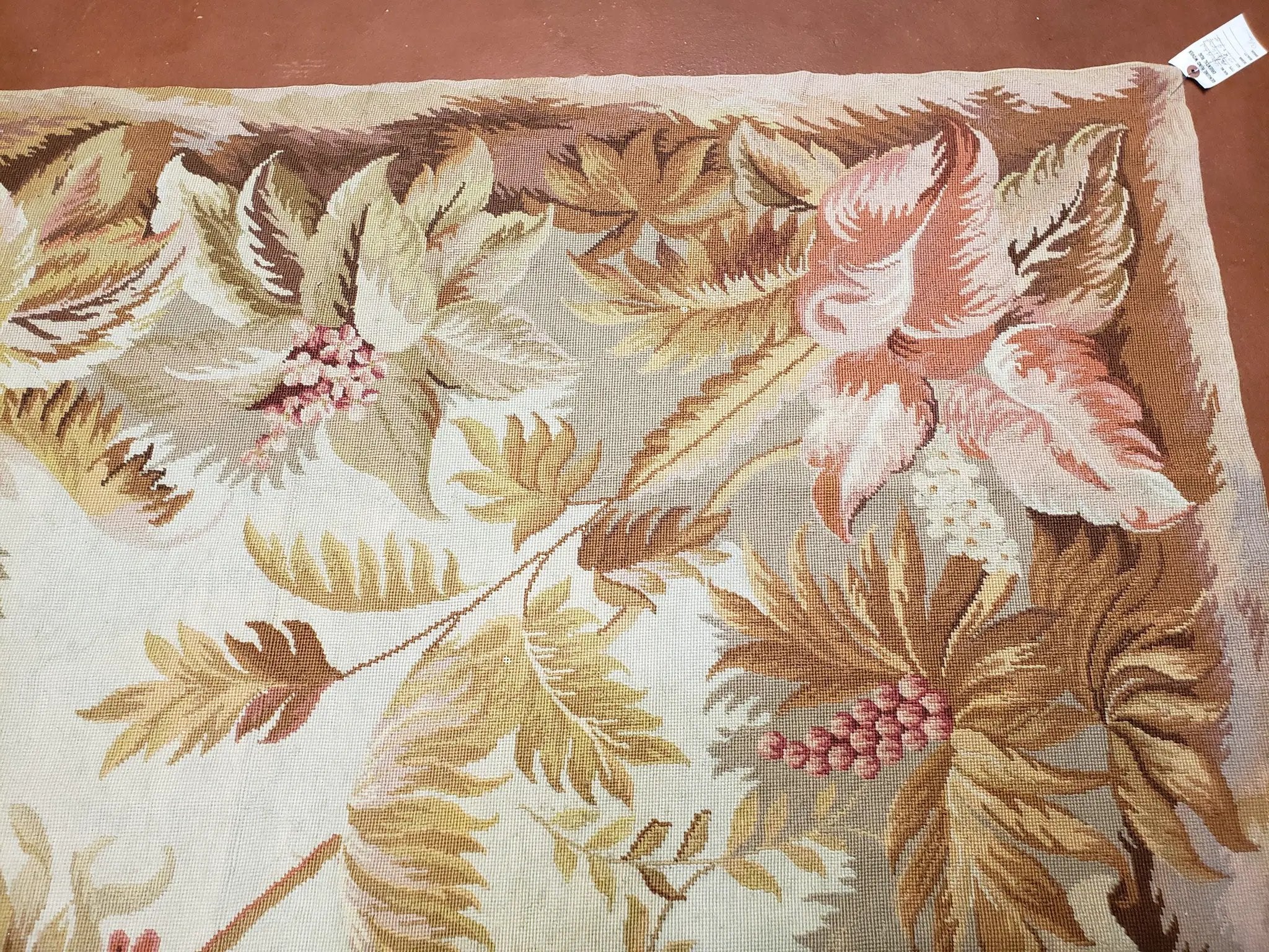 7' 7" x 9' 8" Needlepoint Rug Floral Beige Flat Weave Carpet 8x10 Handmade New Area Rug by Jewel Rugs