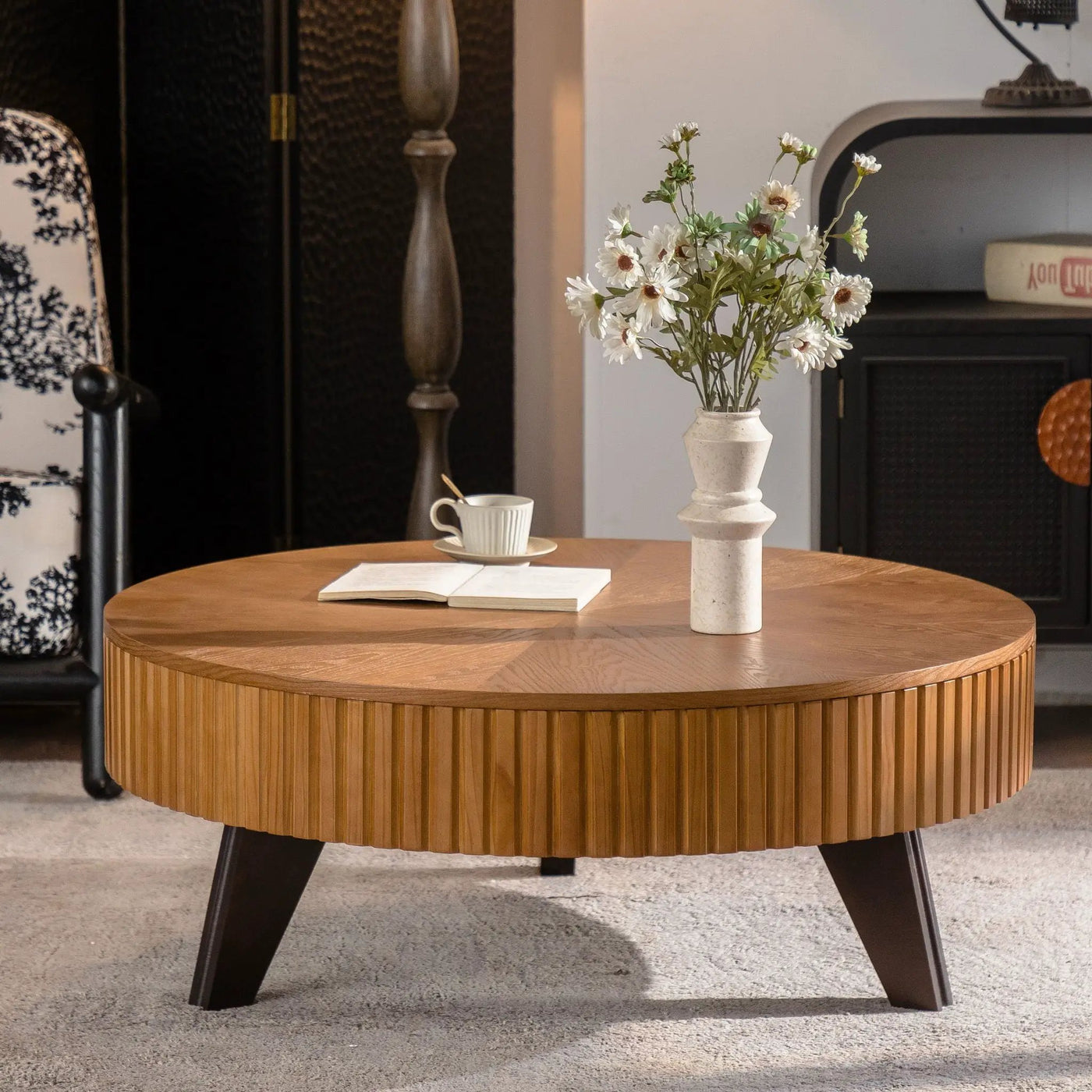Round Retro Coffee With Solid Wood Legs by HouseOfZazla