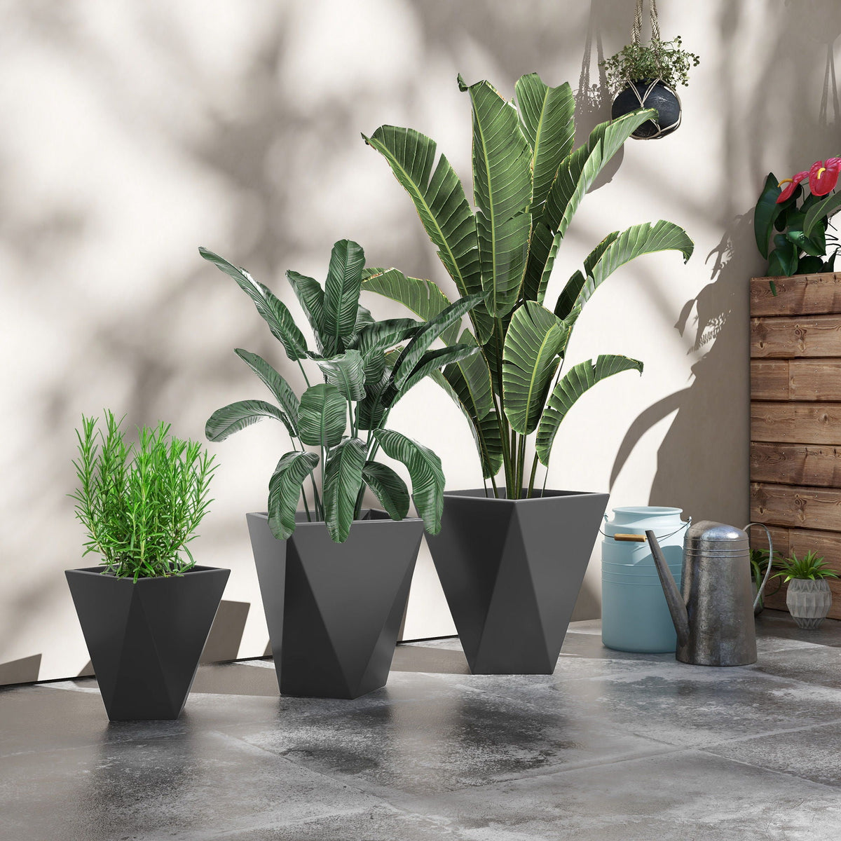 Gray Indoor Outdoor Planters Set of 3 with Drainage Holes, photo 4 of 8