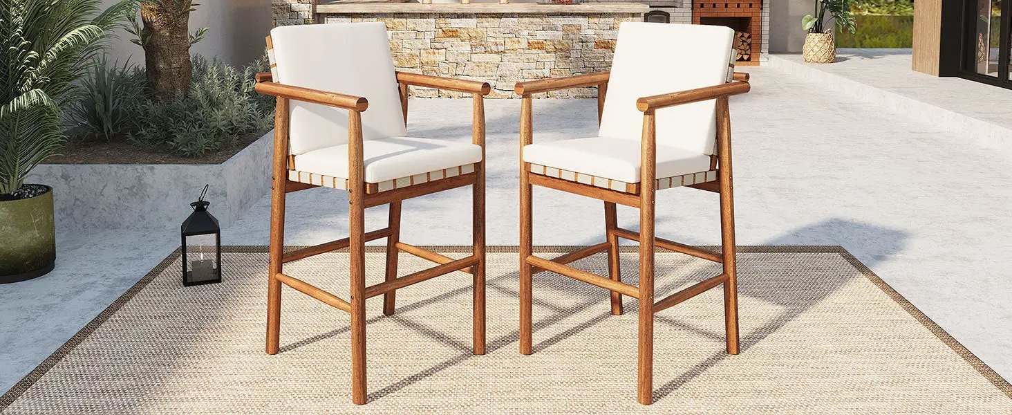 Outdoor Counter Height Bar Stools Set of 2 with Cushions by HouseOfZazla