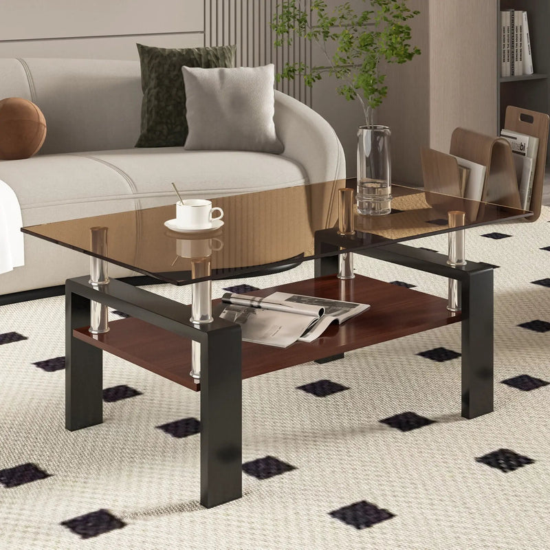 Modern Rectangular Coffee Table With Tempered Glass Top by Unique Piece Furniture