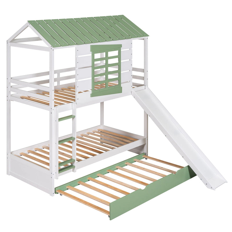 Twin Over Twin House Bunk Bed with Convertible Slide and Trundle - White, photo 5 of 14