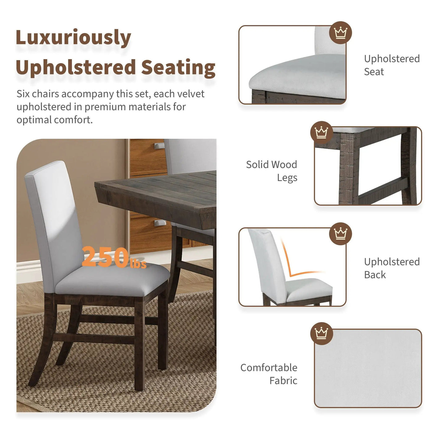 Topmax - 7 Piece Traditional Extendable Dining Table Set With Butterfly Leaf And 6 Upholstered Dining Table Set by Unique Piece Furniture