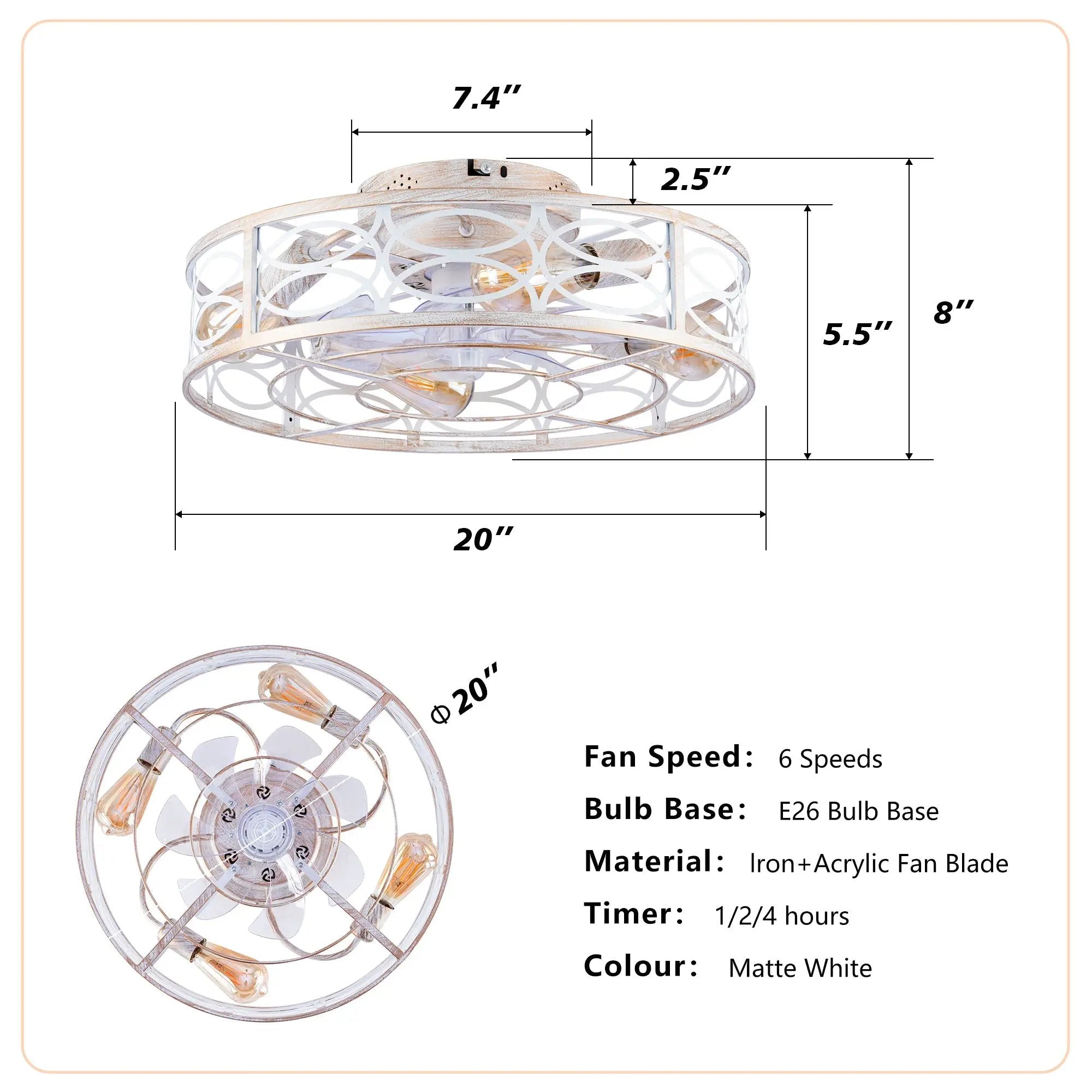 20" Caged Ceiling Fan with Lights and Remote Control by HouseOfZazla