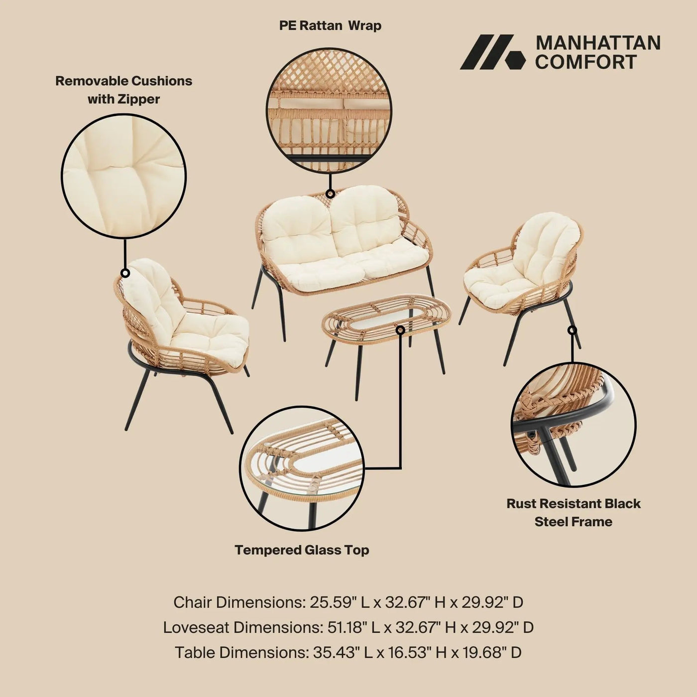 Pine - 4 Piece Outdoor Conversation Set by HouseOfZazla