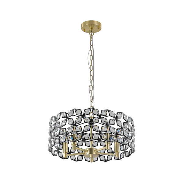 19" Geometric Crystal and Black Gold Round Pendant Chandelier