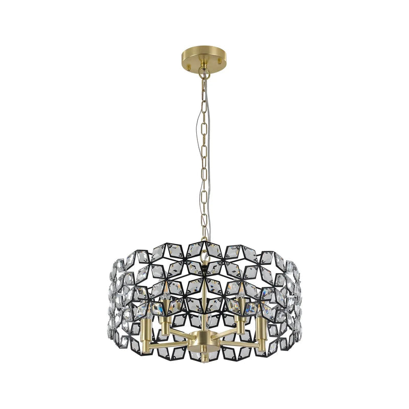 19" Geometric Crystal and Black Gold Round Pendant Chandelier by HouseOfZazla