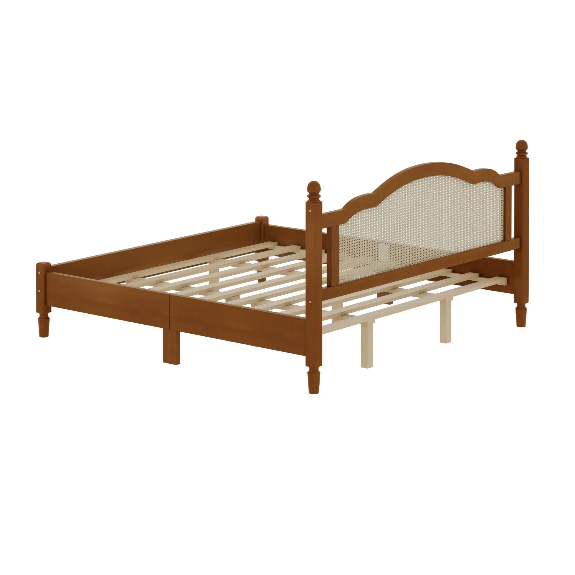 King Size Wooden Platform Bed with Rattan Headboard by HouseOfZazla