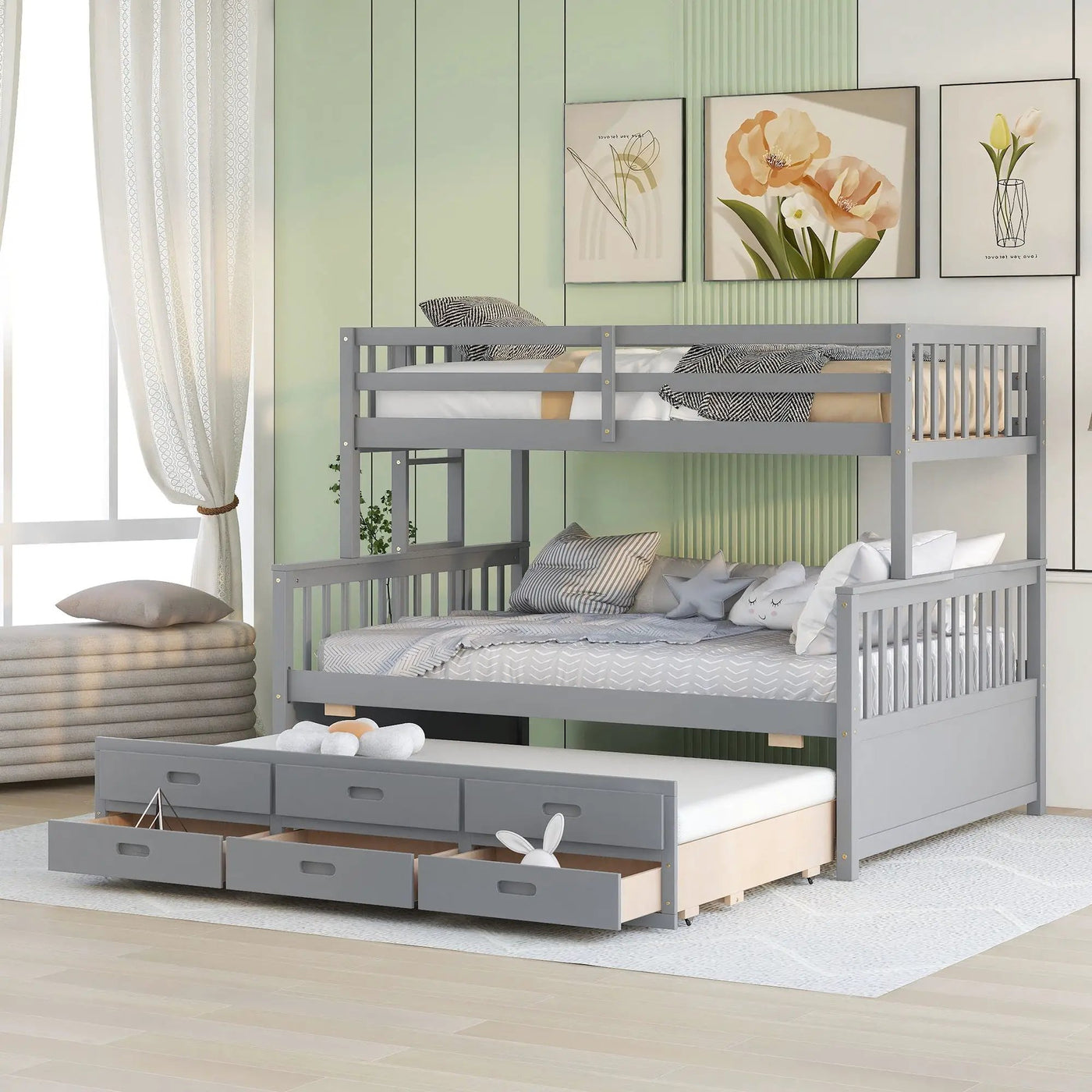 Bunk Bed With Twin Size Trundle And Drawers by Unique Piece Furniture