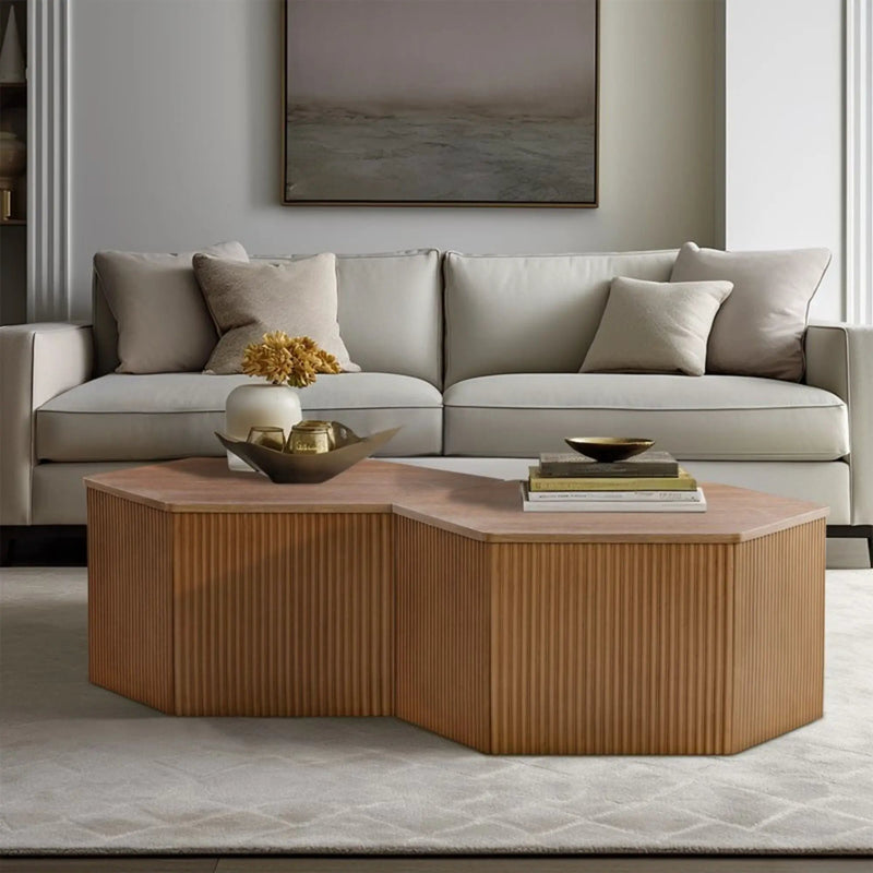 Hexagon Coffee Table With Fluted Design - Natural by Unique Piece Furniture