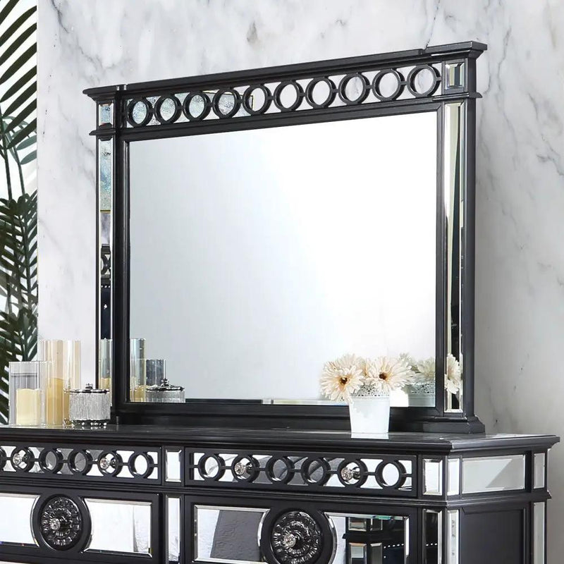 Varian II - Mirror - Mirrored, Black & Sliver by Unique Piece Furniture
