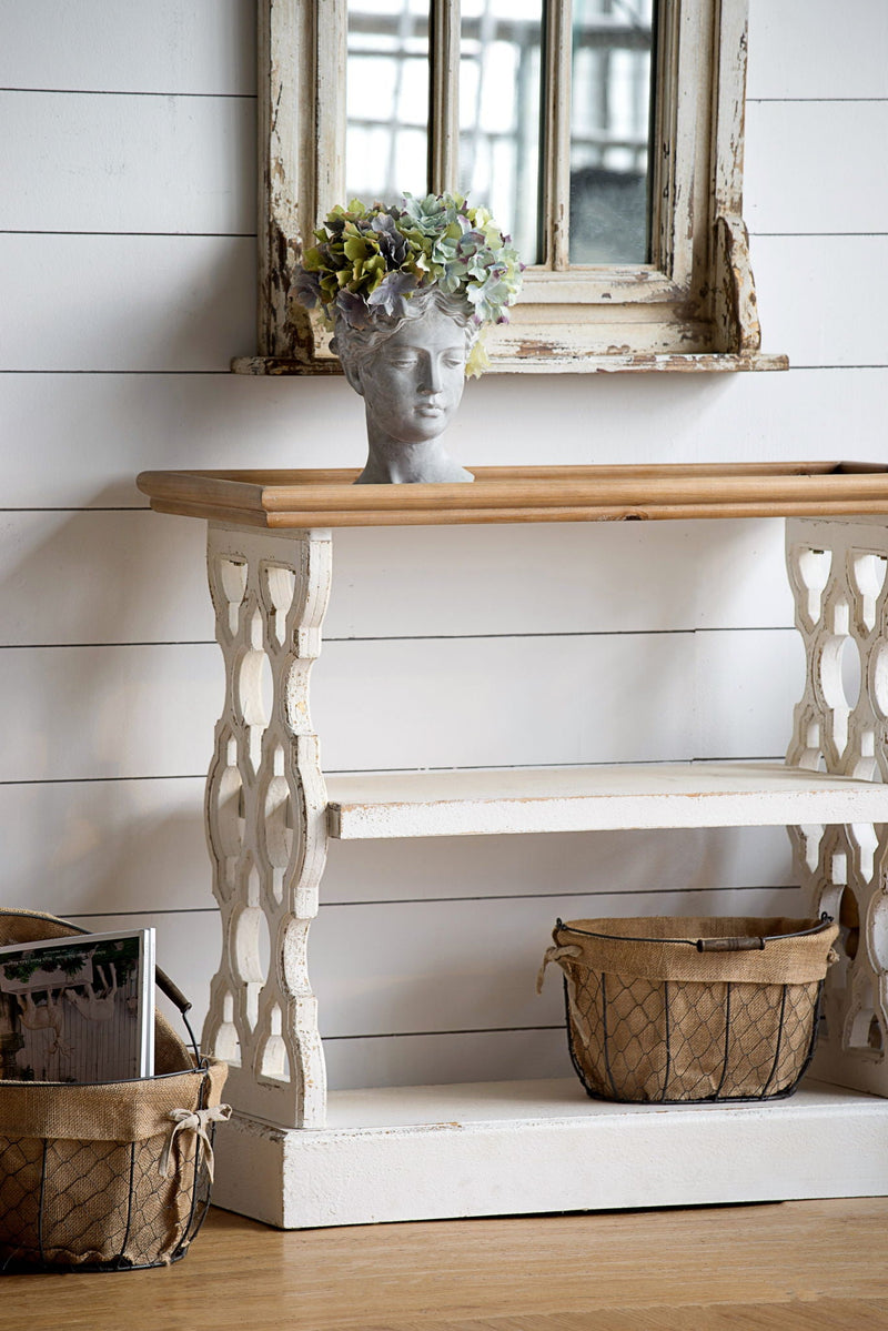 Distressed Wood Shelf Tray Console Table - Brown / Antique White, photo 4 of 9