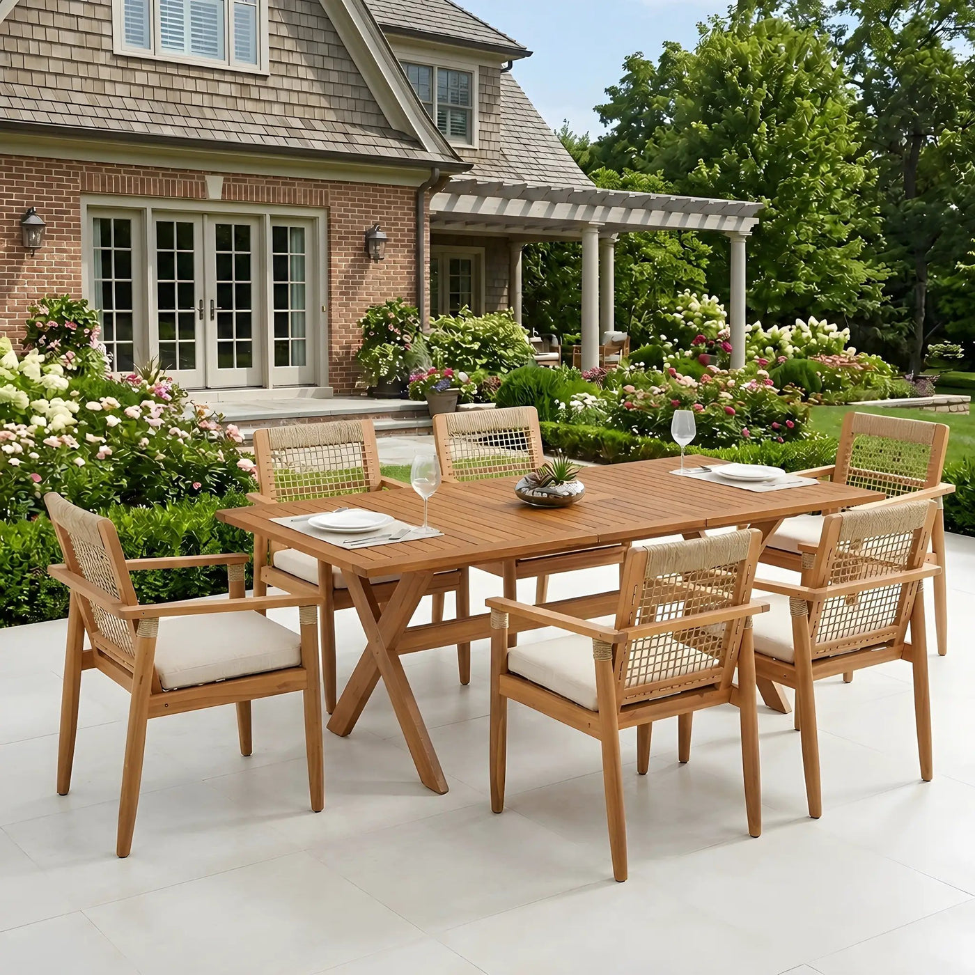 7 Pieces Acacia Wood Outdoor Dining Set by HouseOfZazla