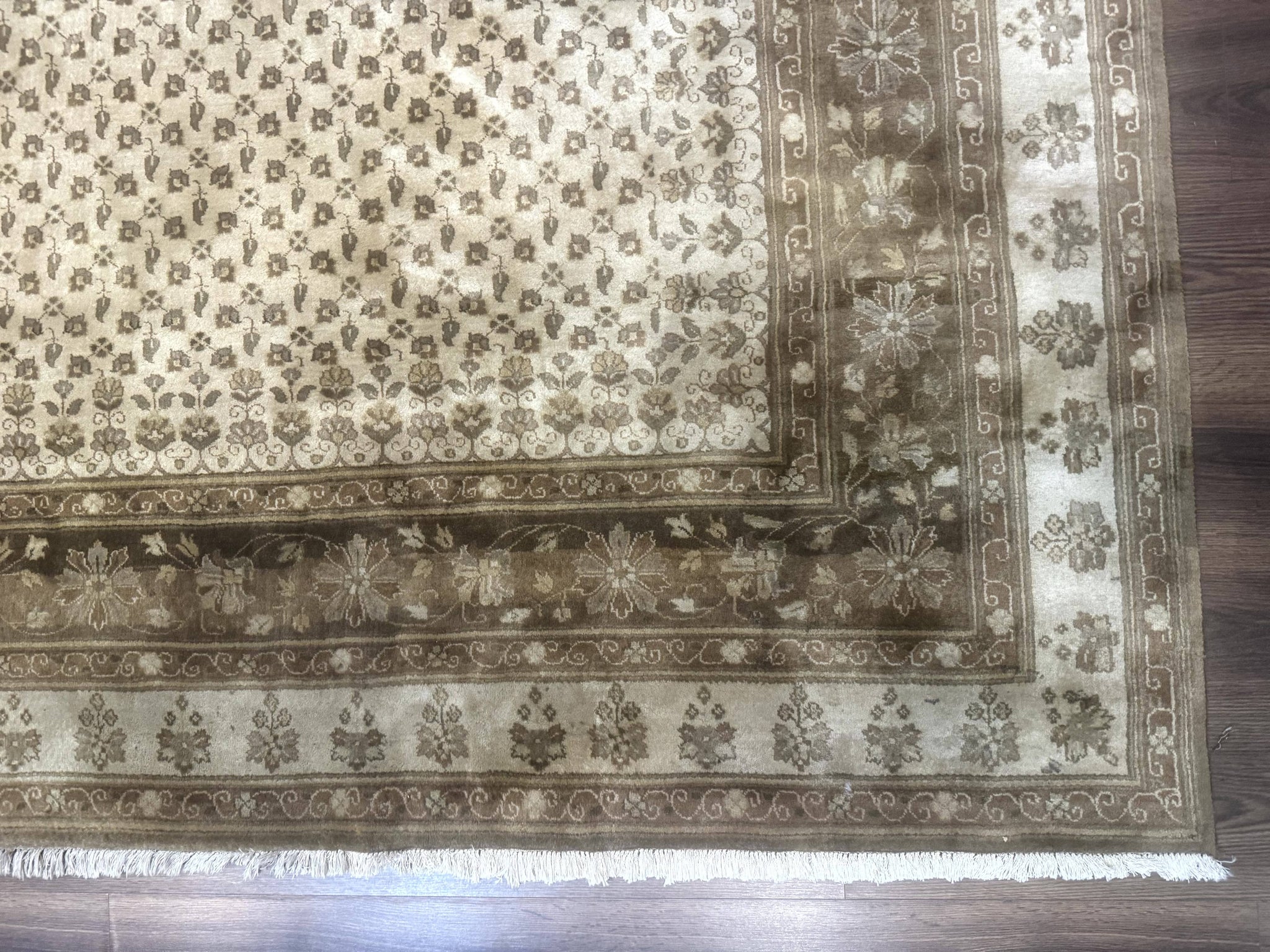 Indo Persian Rug 8x10, Allover Pattern, Beige, Wool Handmade Carpet by Jewel Rugs