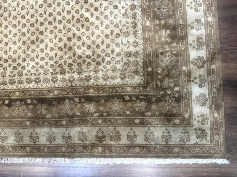 Indo Persian Rug 8x10, Allover Pattern, Beige, Wool Handmade Carpet by Jewel Rugs