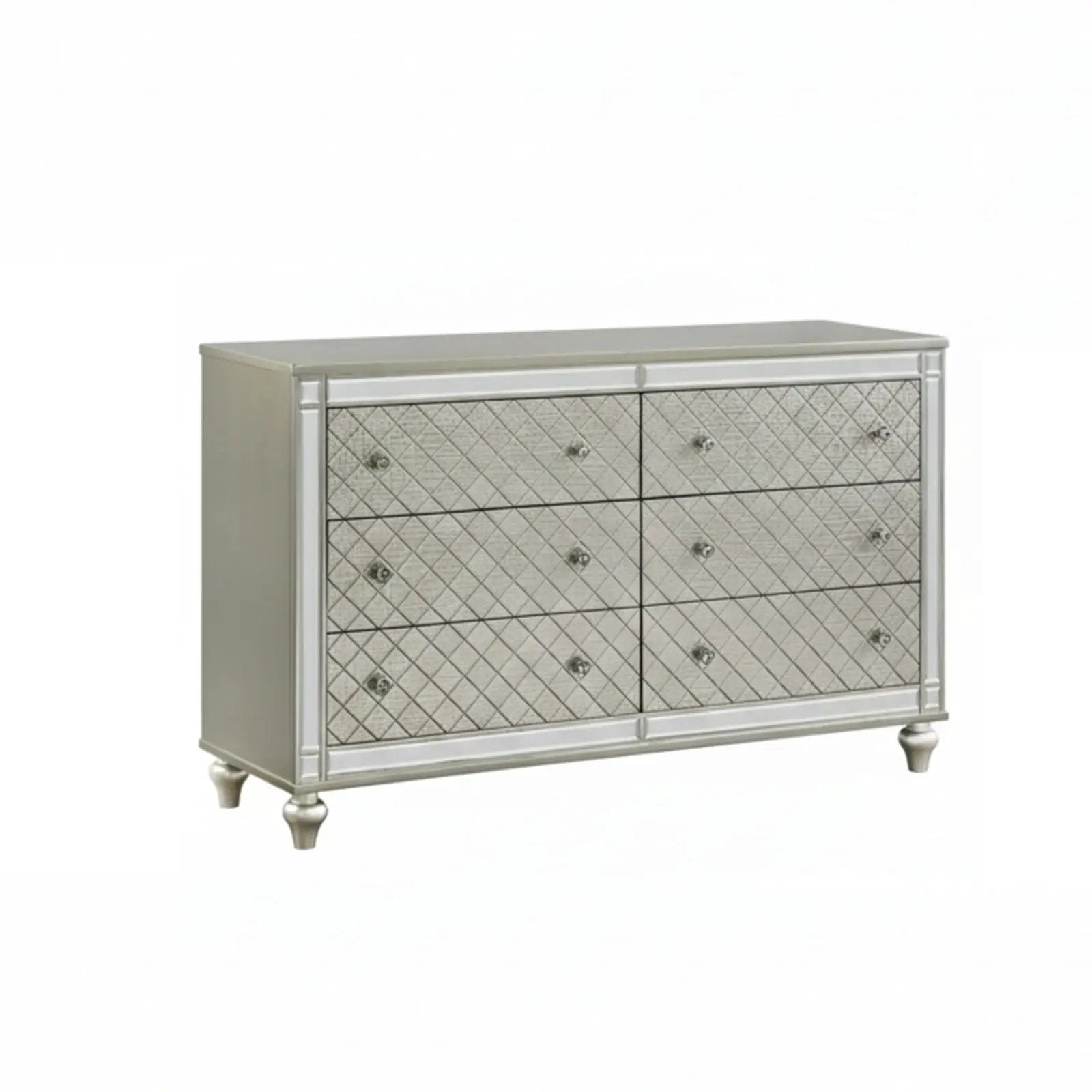 6 Drawer Bedroom Dresser With Diamond Patterned Drawer Fronts - Silver by Unique Piece Furniture