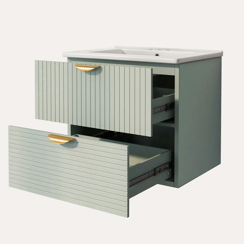 Modern Wall-Mounted Bathroom Vanity With 2 Drawers, Ideal For Small Bathrooms - Green by HouseOfZazla